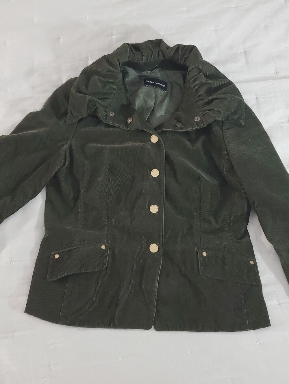 Rena Lange Women's Olive Green Corduroy Button Jacket - Picture 4 of 15